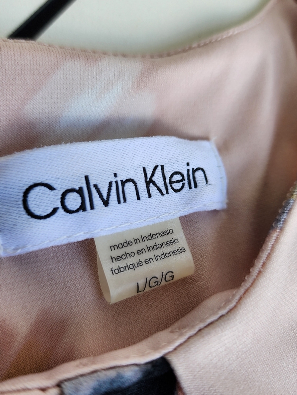 Calvin Klein Blush Pink Geo Print Stretch Sleeveless Top Blouse Size Large L - Picture 10 of 12